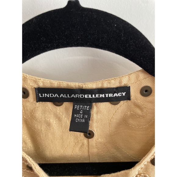 Linda Allard Ellen Tracy Tan Embroidered Studded Open Front Jacket Petite 4 - Picture 3 of 10